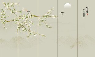 新中式工笔花鸟画背景墙