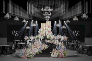 香槟色线帘水晶婚礼设计效果图