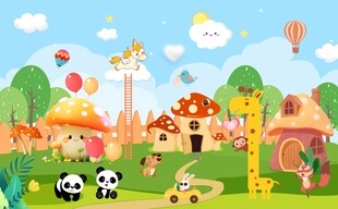 卡通动物乐园背景墙图片