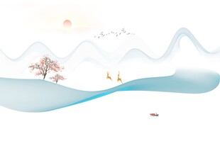 抽象飘带新中式山水背景墙