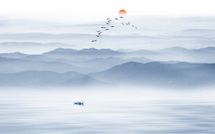 禅意水墨山水画背景图