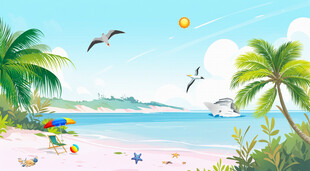 卡通海边沙滩