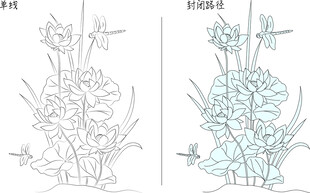 荷花与蜻蜓 矢量图