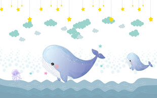 卡通海豚背景墙