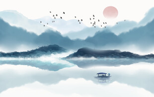 新中式禅意山水背景墙