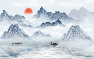 禅意新中式山水背景墙