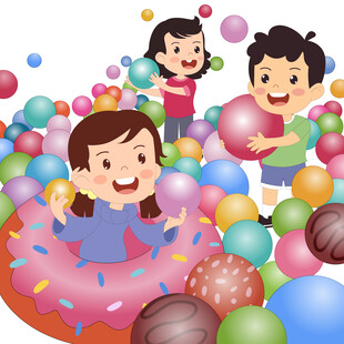 儿童节彩色海洋球气球玩耍