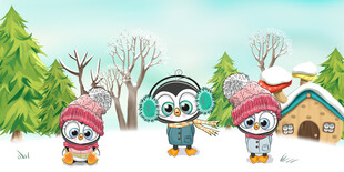 卡通企鹅背景墙