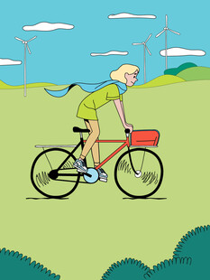 户外郊游自行车比赛手绘插画