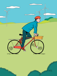 户外自行车比赛手绘插画