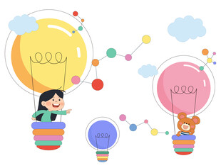 彩色卡通人物热气球