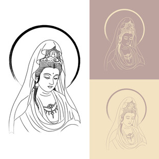 南海观世音矢量图手绘可编辑