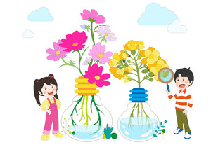 手绘灯泡玻璃花瓶花束花朵迎春花