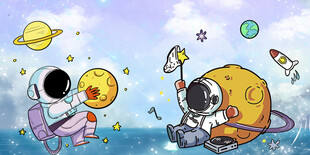 卡通太空宇航员背景墙