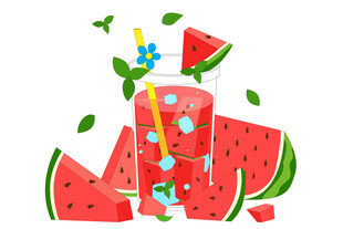 手绘夏季清爽清凉冰镇西瓜汁饮料