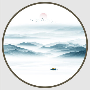 圆形山水水墨画