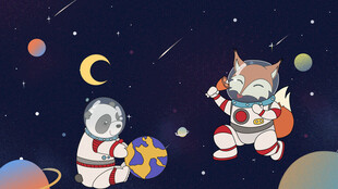 卡通宇航员太空背景墙