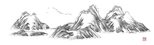 浮雕线条山水画