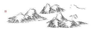 浮雕线条山水画