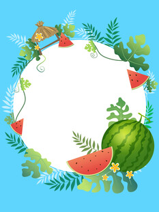 西瓜切开的西瓜边框框架装饰