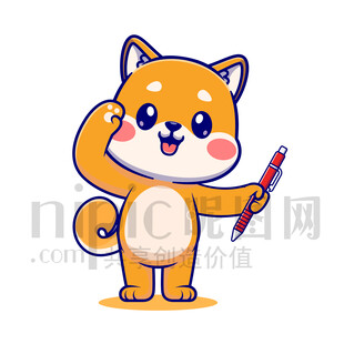 可爱卡通拿着笔敬礼的狗狗