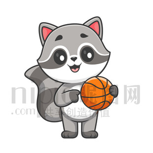 可爱卡通抱着篮球的小熊猫