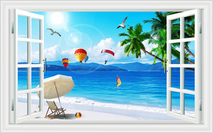 海滩窗画