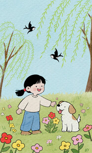 手绘春天主题插画