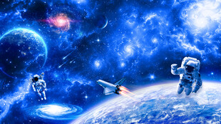蓝色宇宙星空太空星球宇航员背景