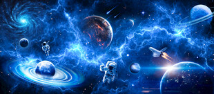 蓝色太空星球宇航员银河星空背景