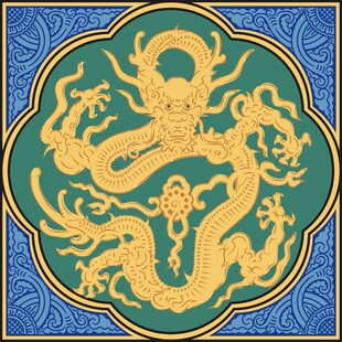 矢量图团龙盒子彩绘