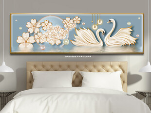 浪漫樱花天鹅湖床头装饰画