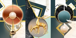 立体几何麋鹿三联画