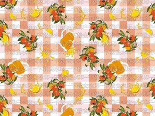 粉色格子背景的水果面包图案