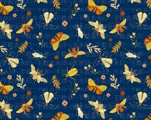 蓝色背景多彩昆虫图案