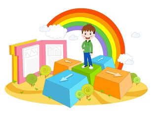卡通儿童彩色积木箭头彩虹场景