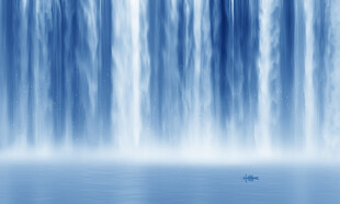 流水生财瀑布山水背景墙