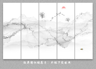 抽象水墨线条烟雾山水电视背景墙