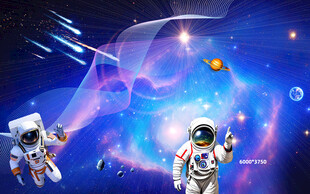 太空漫步的宇航员奇幻景象