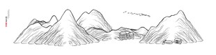 手绘山川风景图