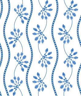 蓝白花卉波浪纹图案