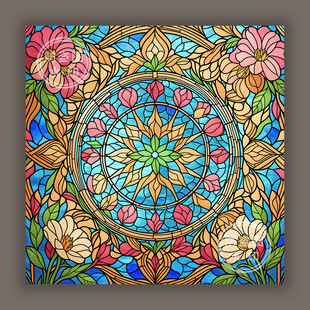 教堂蒂凡尼彩晶玻璃万花筒图案