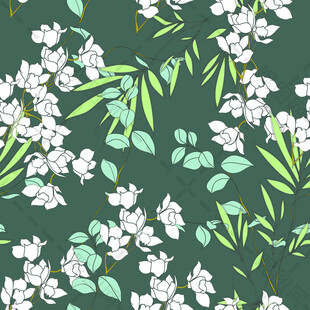 绿色背景上的白花绿叶图案