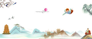 中式山水风景插画意境美