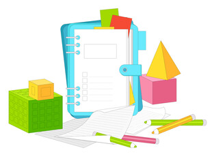 学习工具彩色笔记本纸张铅笔积木