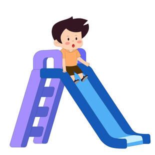 蓝色卡通小朋友玩滑梯儿童插画
