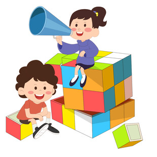 卡通小朋友玩彩色魔方益智游戏