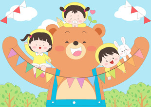 孩子小熊户外玩耍儿童教育培训