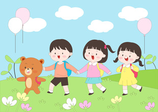 儿童小熊户外踏青玩耍儿童教育