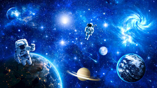 银河星球宇航员宇宙极光星空背景